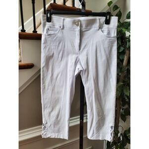 Verve Blues‎ Women Ivory Rayon Button Mid Rise Comfort Waist Casual Crop Pant 12